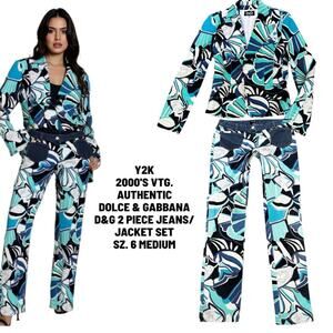 Y2K 2000'S VTG.2 PC. DOLCE & GABBANA D&G JACKET & LOWRISE JEANS SET SZ. 6 MED.